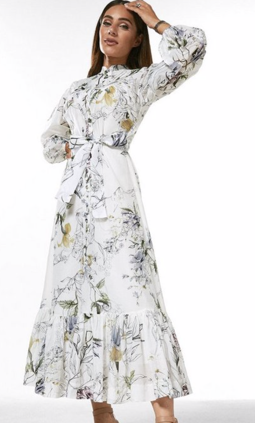Karen Millen Botanical Silk Cotton Pintuck Maxi Dress - Lydia Elise Millen