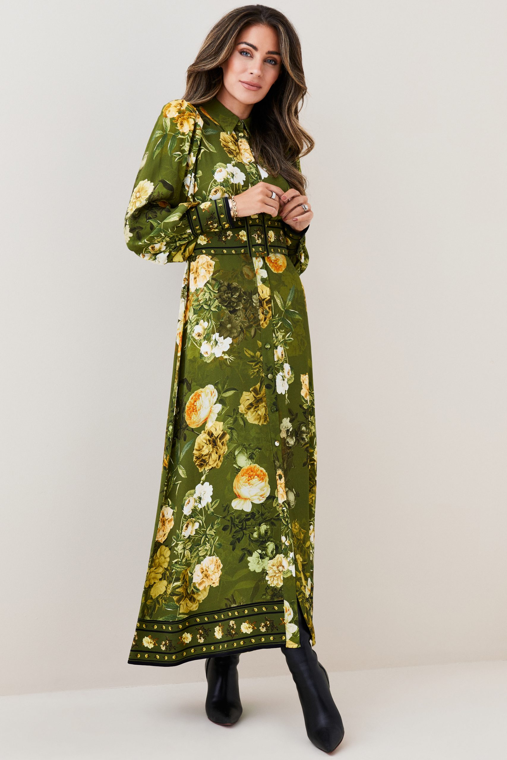 lydia millen linen tie belted midaxi dress